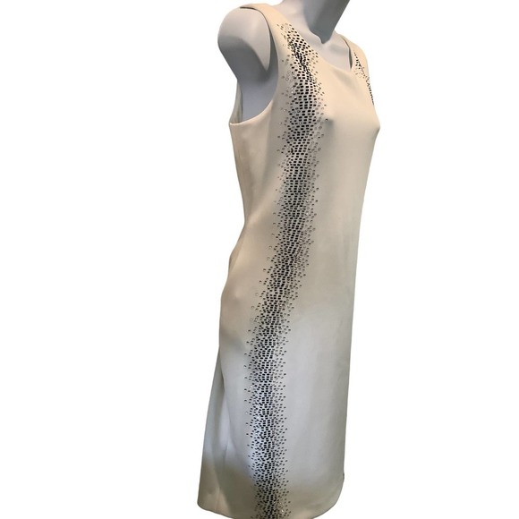 CALVIN KLEIN EMBELLISHED SCUBA  CREAM SLEEVELESS SHEATH DRESS 10 NWT - Picture 6 of 9